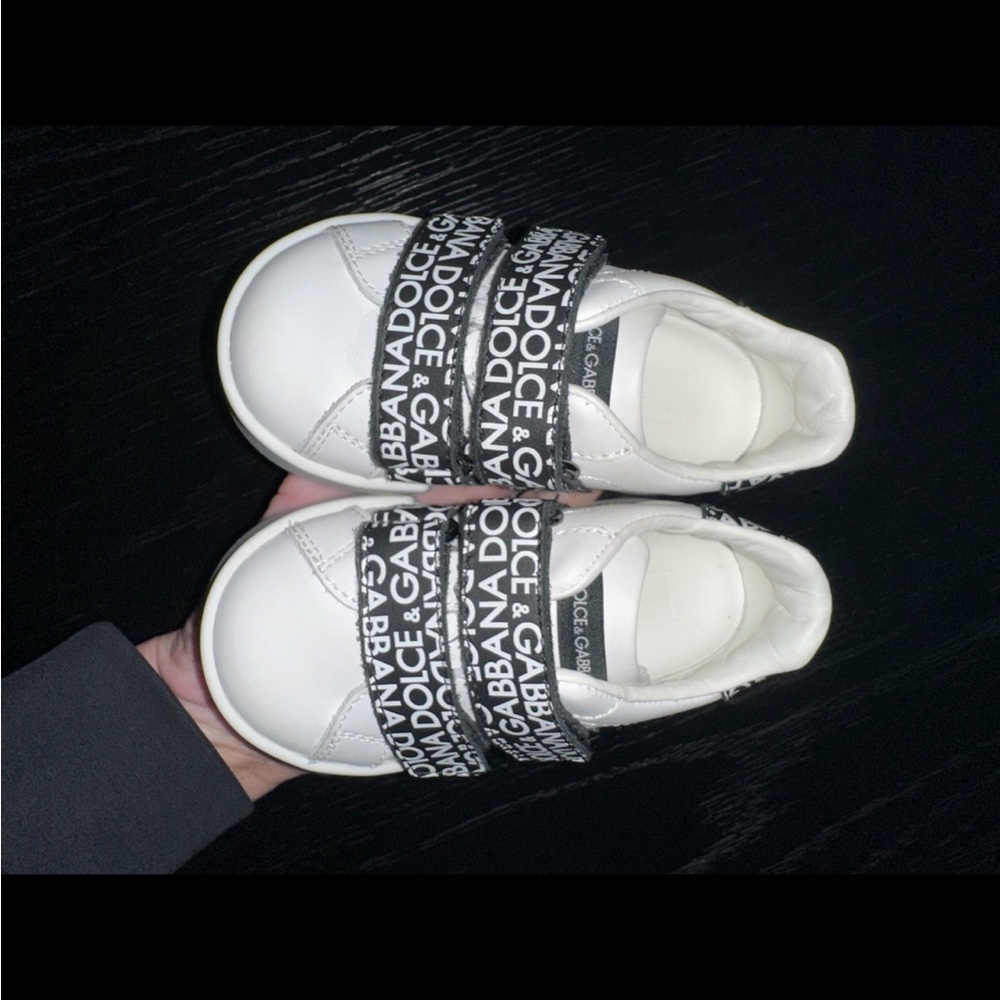 Dolce & Gabbana Kids Black and White Strap Sneakers